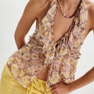 Free People Daisy Combo Ruffle Tie Front Tank Top Boho Cottagecore Festival M